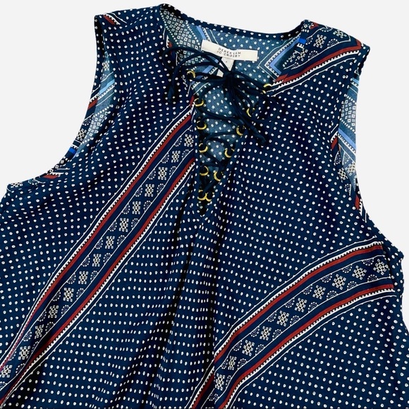 Derek Lam 10 Crosby size 4  lace up tank, blue & red ruffles & polka dots design - Picture 6 of 15